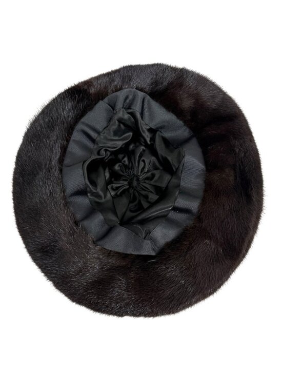 Luxury Vintage Black Genuine Mink Fur Bucket Cloche Hat Satin Lining main image 6